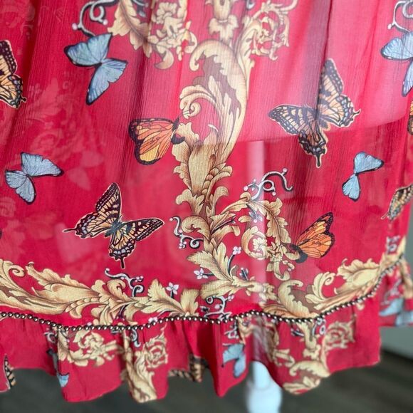The Kooples 100% Silk Red Royal Butterfly Ruffle Dress Size XS - Picture 2 of 8